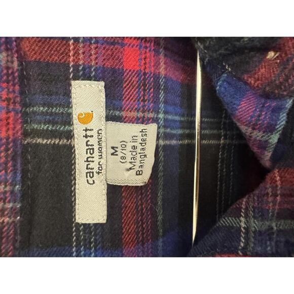 Carhartt women's plaid flannel long-sleeve button-up shirt size M - Picture 2 of 5